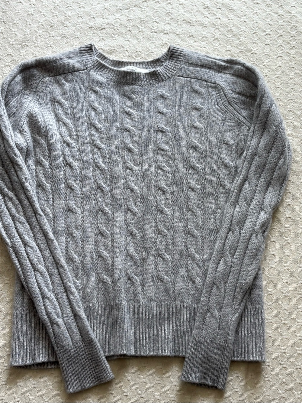 1901 Men's Light Gray Cable-Knit Crewneck Sweater Cashmere 100%